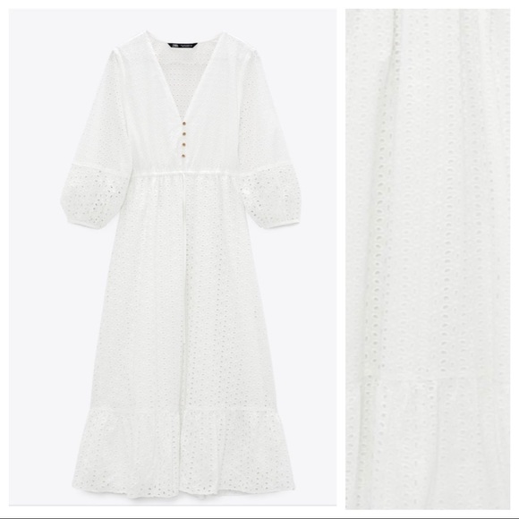 NWT. Zara Cutwork Embroidery Midi Dress. Size M. - Picture 5 of 9